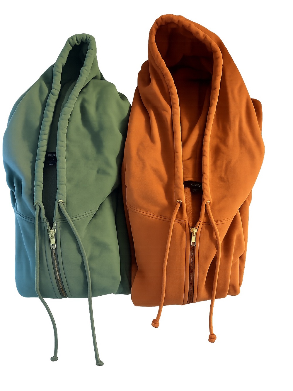 TWO J. Crew UNIVERSITY TERRY ZIP-UP HOODIES (Pale Cypress & Adobe Clay)